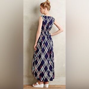 Maeve Anthropologie Diamant Geometric Midi Dress Size M Navy Fit & Flare
